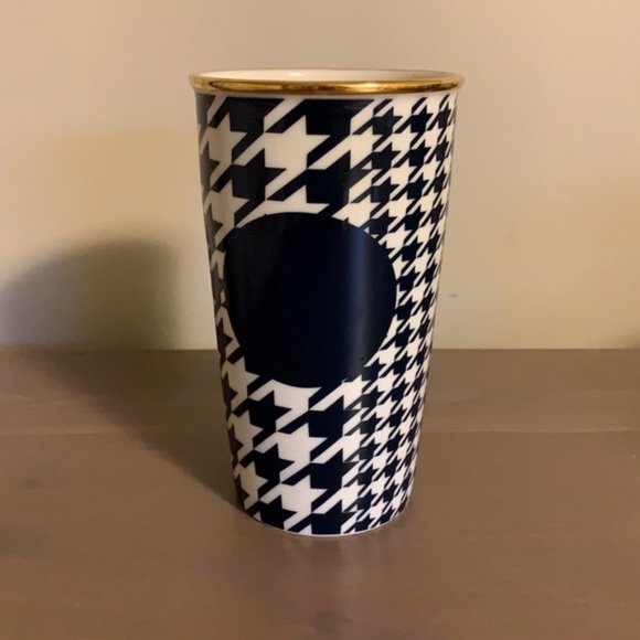 Starbucks Blue, White, and Gold Houndstooth Ceramic To Go Cup - Picture 7 of 10